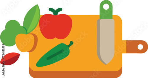 Colorful fresh vegetables and knife on cutting board vector illustration scalable eps
