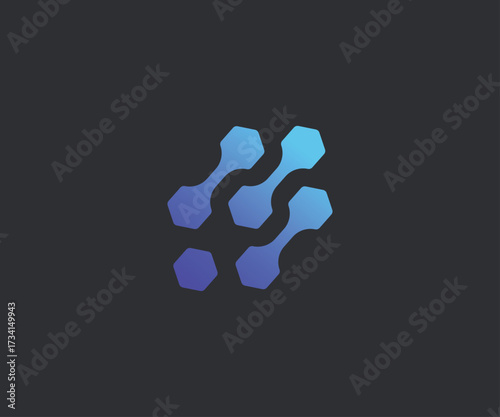 Minimalist Technology connected shape logo blue colors gradient