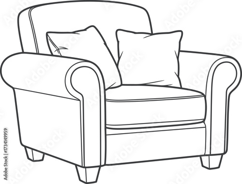 Cozy armchair design for coloring book fun and relaxation isolated on transparent background line art illustration for coloring book
