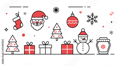 Minimalist Flat Design Christmas Illustration with Holiday Icons