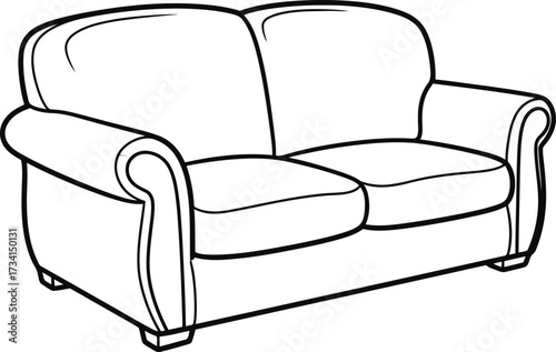 Cozy two-seater sofa outline for a fun and creative coloring book experience isolated on transparent background line art illustration for coloring book
