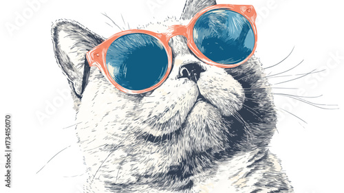 Adorable Cat in Sunglasses T-Shirt Vector Illustration for Summer Apparel and Promotion