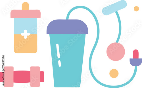 Fitness dumbbell skipping rope protein shake vector illustration scalable eps icon for health and wellness