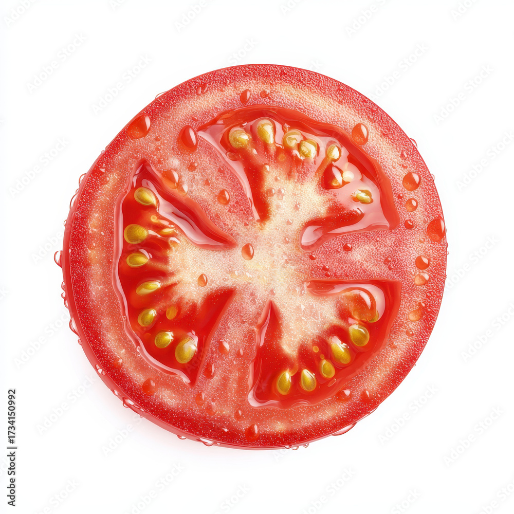 custom made wallpaper toronto digitalTomato slice seed juice fresh red vegetable food closeup isolated white background photorealistic healthy organic raw juicy ripe natural round cut ingredient nutrition macro detail wet summer diet