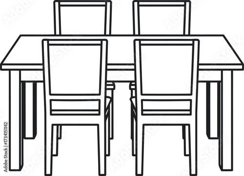 Simple dining table and chairs line drawing for coloring book fun and creativity isolated on transparent background , line art illustration for children's simple coloring book
