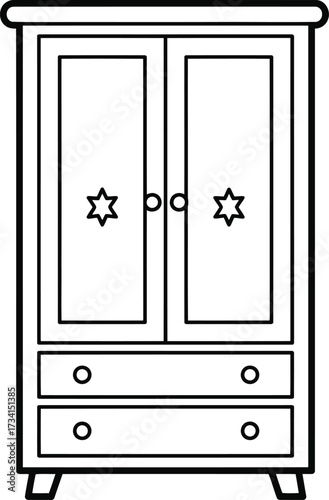 Simple line art wardrobe design for coloring book fun and creativity isolated on transparent background , line art illustration for children's simple coloring book
