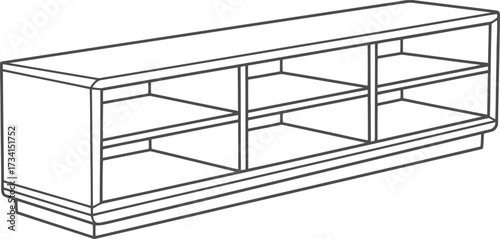 Outline drawing of a long rectangular cabinet with multiple shelves for coloring fun isolated on transparent background , line art illustration for children's simple coloring book
