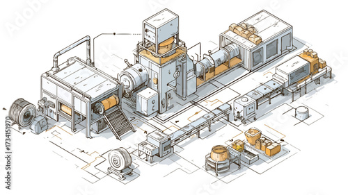 Efficient Bread Machinery Production Industrial Process Illustration