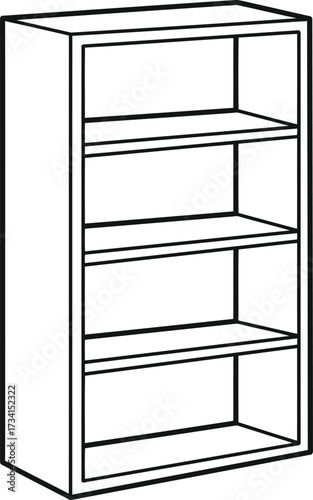 Simple outline drawing of a tall four-shelf bookcase for coloring pages isolated on transparent background , line art illustration for children's simple coloring book
