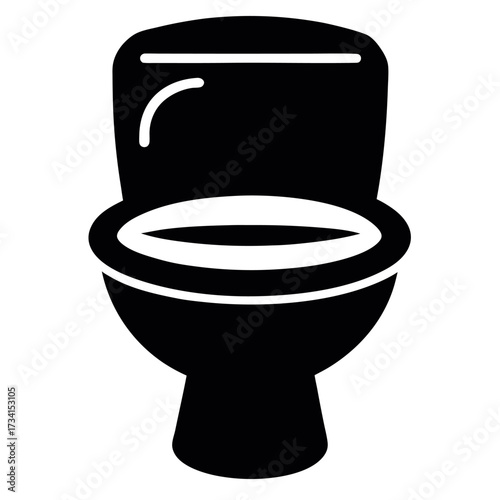 Simple Black and White Toilet Bowl Icon with Lid Open on Clean Background