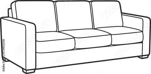 Simple three-seater sofa outline sketch ready for coloring fun and creative decoration isolated on transparent background , line art illustration for children's simple coloring book
