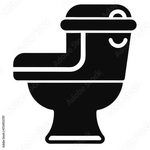 Simplified Black Toilet Silhouette Sanitary Appliance, Bathroom Fixture Icon Illustration Depiction