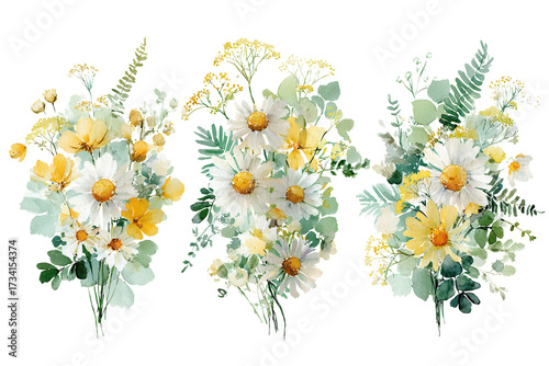 Sunny Daisy Wildflower Bouquets Clip Art for Fashion Backgrounds