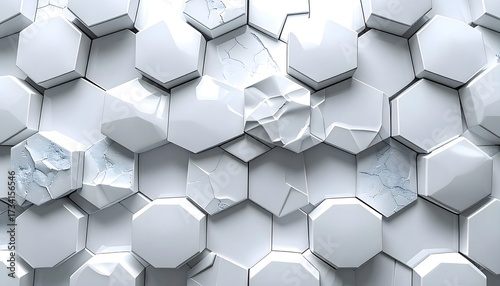 White Hexagon 3D Geometric Background, Abstract Futuristic Honeycomb Texture