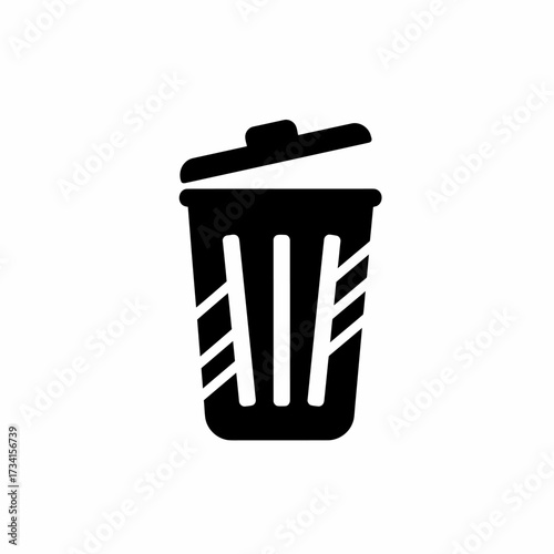 Simple black trash can icon for waste and recycling concepts
