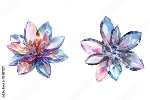 Elegant Crystal Flower Ornament on Transparent Background. Decorative Glass Flower Cutout PNG.