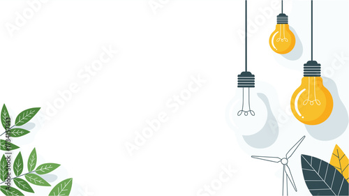 Modern Minimalist Illustration of Light Bulbs and Leaves