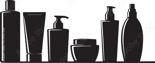 Cosmetic bottles mockup silhouette set for beauty products and skincare branding
