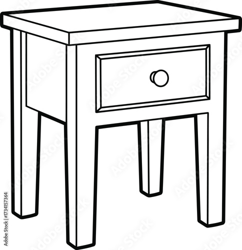 Simple wooden nightstand coloring page design for kids adults easy fun isolated on transparent background , line art illustration for children's simple coloring book
