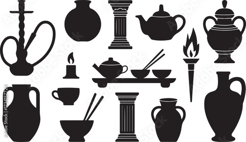 Antique Vessels Black Vector Graphic for History Archaeology Cultural Projects