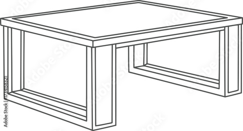 Simple rectangular coffee table line drawing coloring page for adults and kids isolated on transparent background , line art illustration for children's simple coloring book
