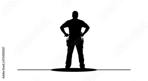 Confident tradesman silhouette with tools ready for action in a professional setting