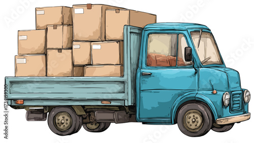 Efficient Delivery Truck with Cardboard Boxes: Professional Transportation Photo