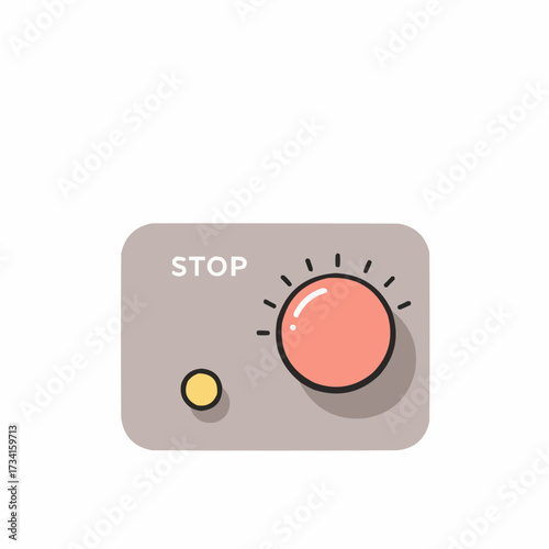 Stop button with indicator light in flat design style  