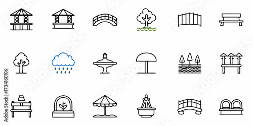 Park and Nature Outline Icons Set