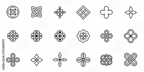 Elegant geometric design elements for creative projects, seamless patterns, and logo creation, handcrafted symbols with clean lines, perfect for modern brand identity