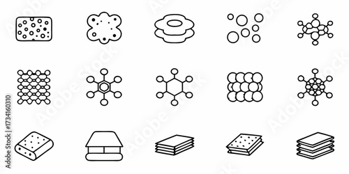 Science and innovation icons for nanotechnology research, a modern collection of molecular structures and chemical compounds, perfect for scientific presentations