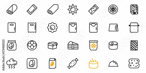 Doodle-Style Icon Set Featuring Snacks and Food Items, Perfect for Restaurant Menus and Recipe Illustrations, Originally a Scalable Vector Graphic