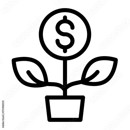 Plant-sprout outline symbolizing growth, investment returns, and financial progress.