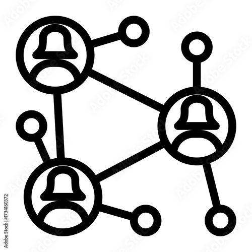 Social-network outline illustrating connections, follower growth, and community engagement.