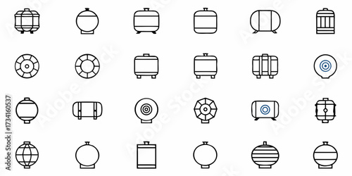Diverse Storage Tank Icons for Industrial Solutions and Chemical Processing, Offering a Variety of Styles for Engineering Diagrams and Plant Layouts, Originally a Scalable Vector