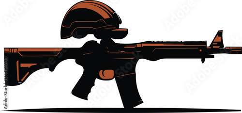 Vector art of rifle and helmet isolated on white