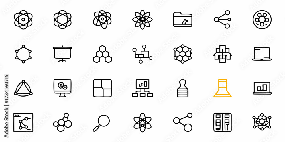 Fototapeta premium Dynamic icons representing science, technology, and business processes, perfect for modern digital presentations and innovative projects.