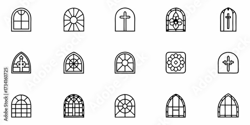 Discover elegant and diverse architectural window icons, perfect for adding historical charm and classic design to your projects, representing faith, nature, and timeless style.