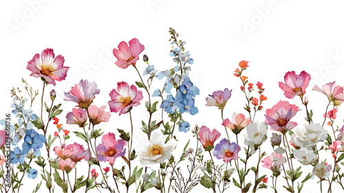 Exquisite Watercolor Floral Border with Winding Vines Seamless Pattern Design