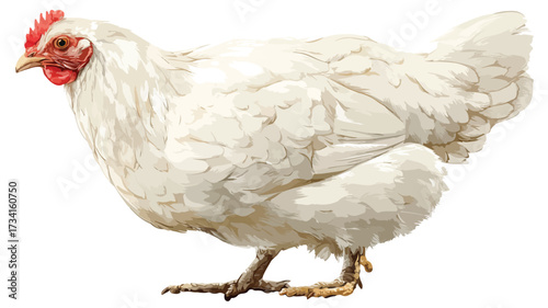 Elegant White Backyard Chicken Vector Illustration