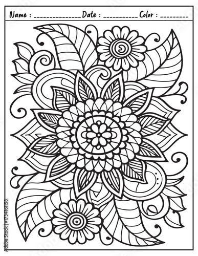 Mandala Coloring Page & Book for Adults and Kid. High resolution (300 DPI), Ready to print on standard 8.5x11-(A4) inch paper With (No Bleed), Black and White. Vector illustration