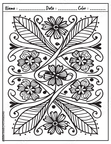 Mandala Coloring Page & Book for Adults and Kid. High resolution (300 DPI), Ready to print on standard 8.5x11-(A4) inch paper With (No Bleed), Black and White. Vector illustration