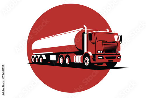 Red Fuel Tanker Truck in Minimalist Circular Design