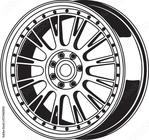 Car wheel rim vector drawing auto part sketch design