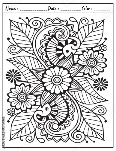 Mandala Coloring Page & Book for Adults and Kid. High resolution (300 DPI), Ready to print on standard 8.5x11-(A4) inch paper With (No Bleed), Black and White. Vector illustration
