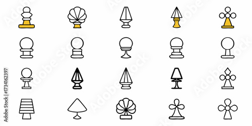 Elegant finial icons for sophisticated design projects, adding a touch of classic style and modern flair with these decorative toppers, perfect for interior accents