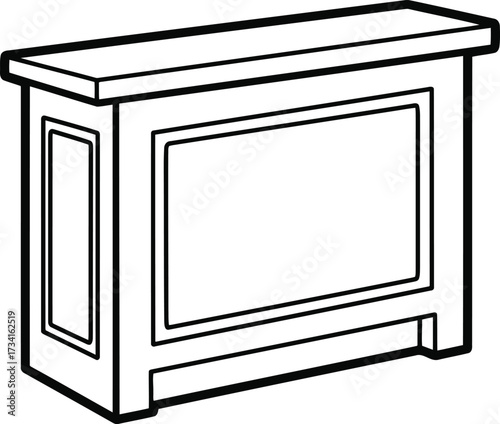 Simple line drawing of a traditional wooden console table for coloring pages isolated on transparent background , line art illustration for children's simple coloring book
