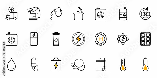 Explore Modern Energy Icons Highlighting Oil, Fuel, Power, and Temperature for Innovative Projects, Originally a Scalable Vector Graphic