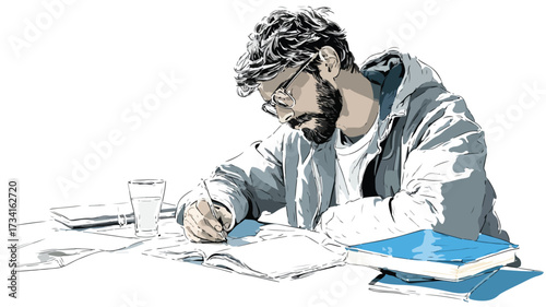 Focused Young Male Student Studying at University