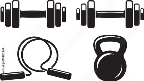 Fitness Equipment Vector Illustration Dumbbells Skipping Rope Kettlebell Isolated